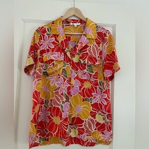 Dr 2 floral print button up bright colors Hawaiian style shirt